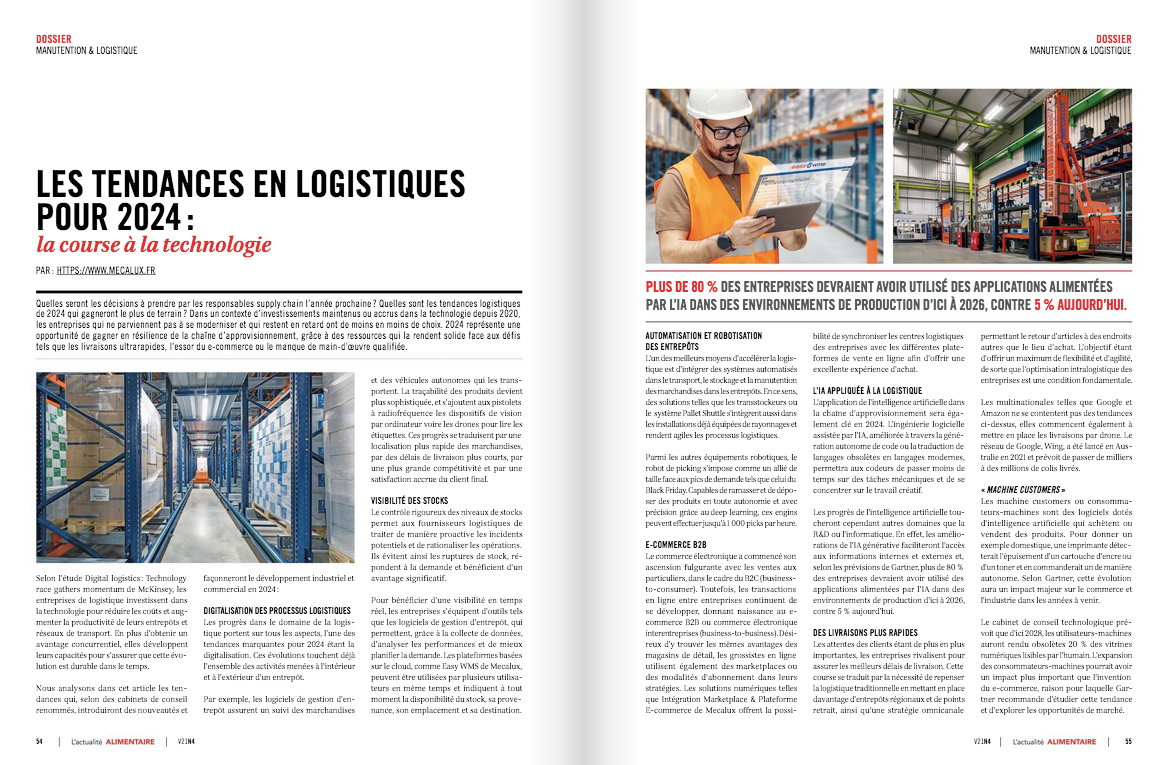 MAGAZINE L'actualité ALIMENTAIRE : Les tendances en logistiques pour 2024 