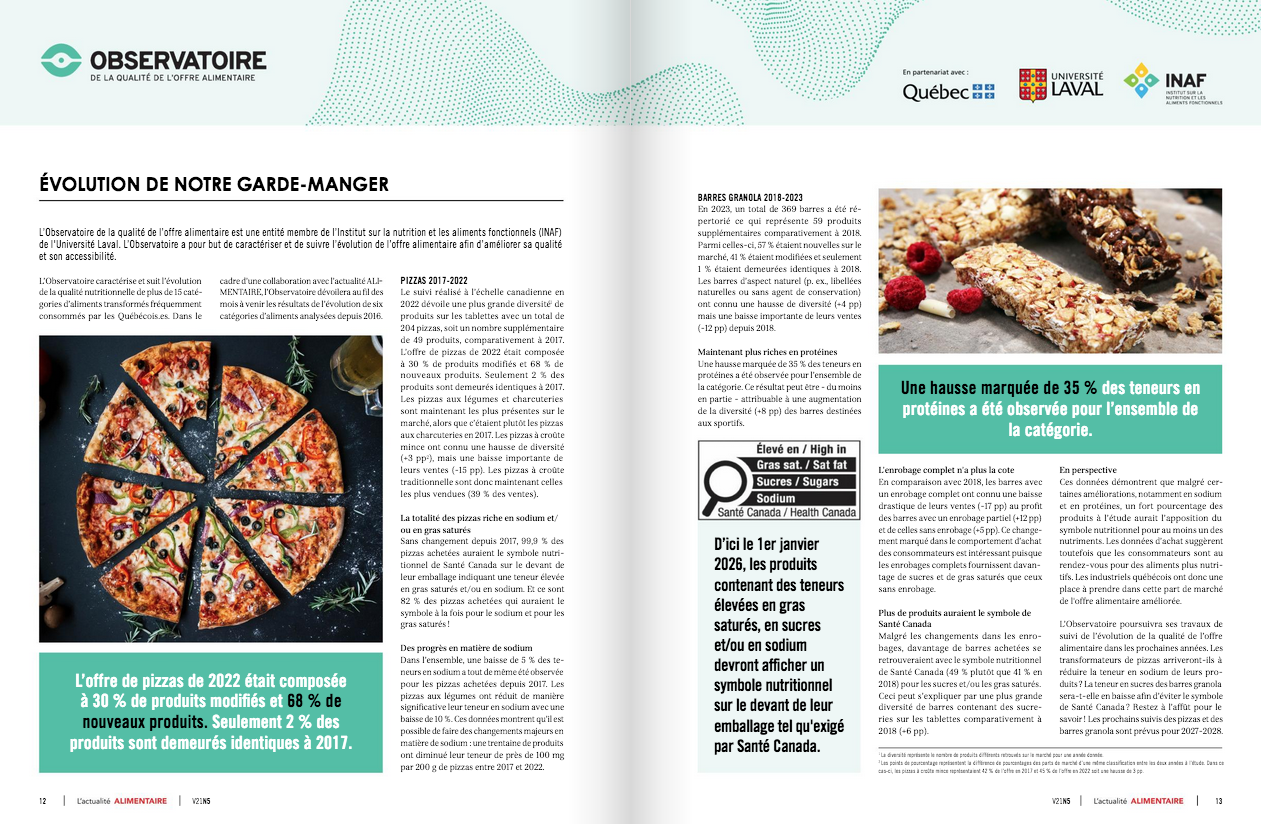 Magazine de L'actualité ALIMENTAIRE de septembre - Article Observatoire 