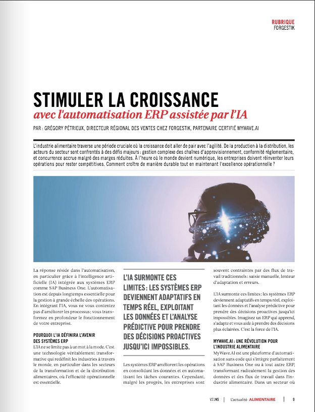 Magazine de L'actualité ALIMENTAIRE de septembre - article Forgestik